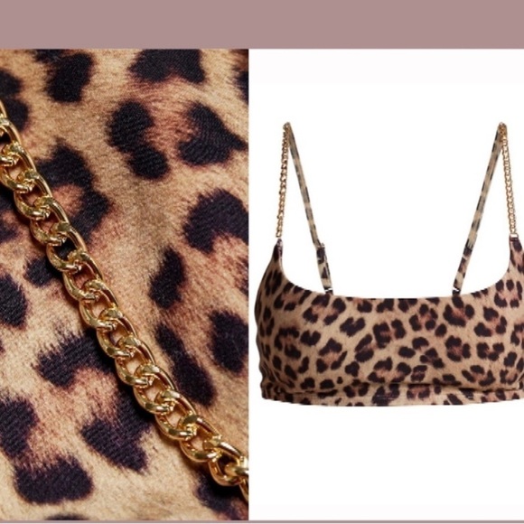 NEW We Wore What Cami Bra Crop Top Chain Straps Brushed Leopard Print - Picture 4 of 8
